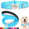 SEOUGEE Personalised Dog Collar and Lead Set with Engraved Metal Buckle, Reflective Nylon Dog Collars and Leash for Medium Dogs with Custom Name Plate Phone Number (Sky Blue Set, M:Neck 35-50cm)