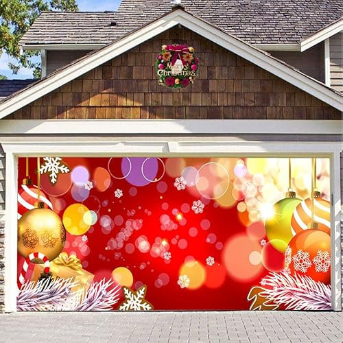Surwin Weihnachten Garagentor Deko, Weihnachtsdeko Große Garagentor Banner, Weihnachtsdeko Innen und Außenbereich Neues Jahr Deko Garage Tür Party Weihnachtskugeln (Seifenblase,180 x 400 m)