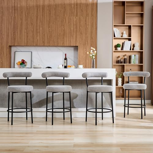 LONXIU Barhocker 4er Set, Barstuhl mit Rückenlehne und Fußstütze Metall 71cm Tresenhocker Bistrohocker Grau