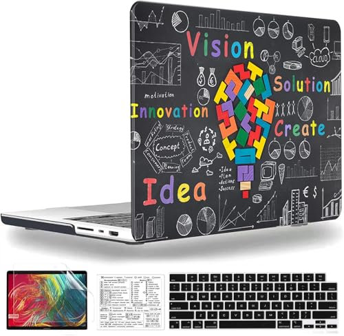 QCzyc Compatible with MacBook Pro 14 Inch Case 2021-2024 Release M4 A3112 A3185 A3401 M3 A2992 A2918 M2 A2779 M1 A2442 Plastic Shell Case &Keyboard Cover& Mac OS Keyboard Sticker (Black Idea Bulb)
