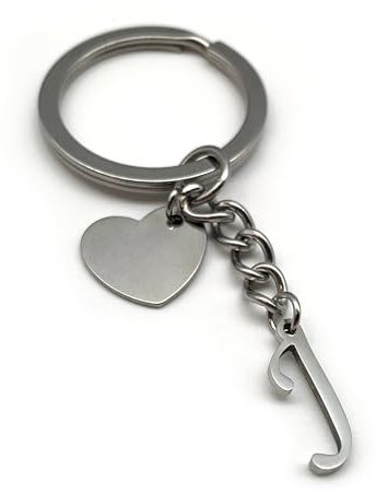 EVEMATE Schlüsselanhänger Buchstabe mit Herz | A-Z Buchstaben | Handmade Edelstahl Anhänger | Name Initiale Geschenk Partner Freund Freundin (J)