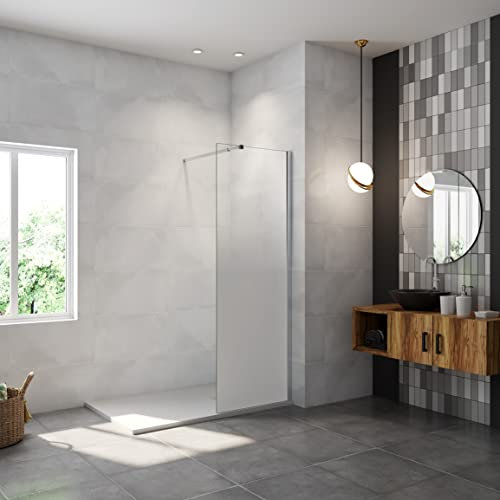 AICA paroi de douche à l'italienne 80x200cm Modèle Brume, avec barre de stabilisation 73-120cm en carré, paroi douche fixe en 8mm verre de sécurité