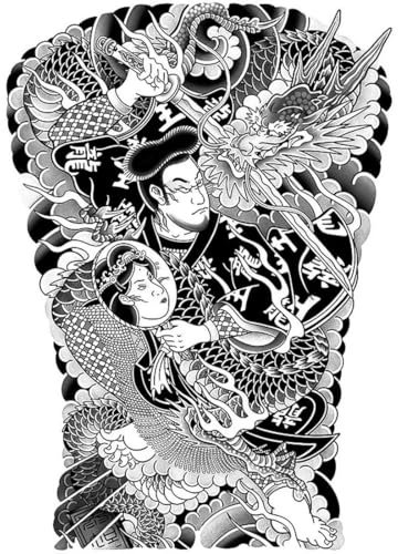 2 PCS Temporary Tattoos Autocollants De Tatouage À Base De Plantes De Style Japonais, Grand Format, Simulation De Dos, Tatouage Semi-Permanent Non Réfléchissant