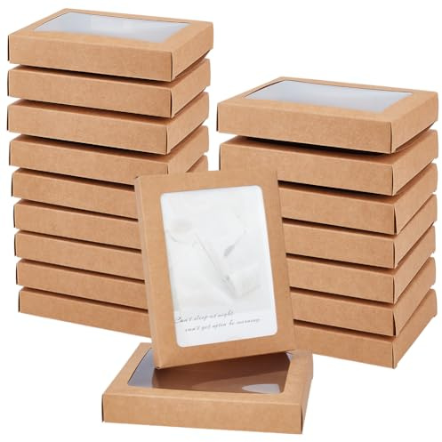 BENECREAT 30pcs Greeting Card Storage Box, Kraft Paper Box with PVC Transparent Window for Envelope Bulk Frame Photo Organize