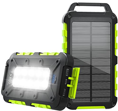 Powerbank solare 26800mAh, PD 15W caricatore solare portatile USB C per esterni, batteria esterna con luce LED e 3 uscite per tablet, smartphone, campeggio all'aperto e altro ancora