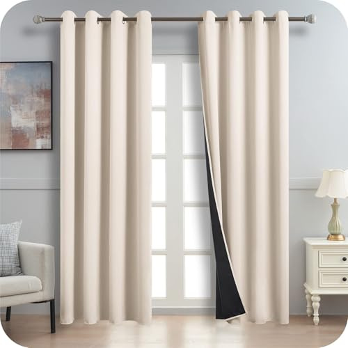 MRTREES 100% Blickdichte Vorhänge Beige Thermo Vorhänge Gegen Kälte 270 cm Lang, 140 cm Breit, Verdunkelungsvorhang Ösen Gardinen Blickdicht 2er Set für Wohnzimmer Schlafzimmer