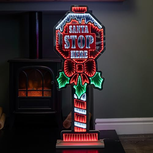 90cm Light up Santa Stop Here Sign Christmas Infinity Decoration with LEDs
