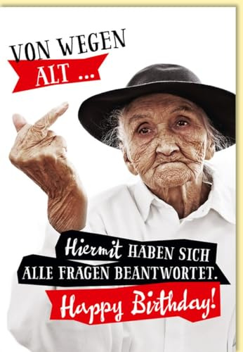 Gutsch Verlag Geburtstagskarte lustig Vintage Oma mit Hut frecher Spruch Mittelfinger witzige Doppelkarte zum Geburtstag Happy Birthday Grußkarte - mit Umschlag