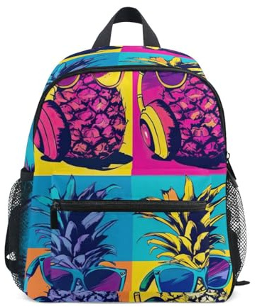 RPLIFE Neon Ananas Rucksack für Kleinkinder, Jungen, Mädchen, Kinder, Schulrucksäcke mit Namensschild, Reiserucksack, 3-8 Jahre