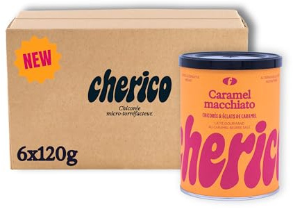 Cherico Chicorée Caramel Macchiato - Pack de 6 x 120g | Sans Caféine, Douce & Crémeuse, Éclats de caramel beurre salé, Fleur de sel de Guérande, ≈ 20 tasses par boîte