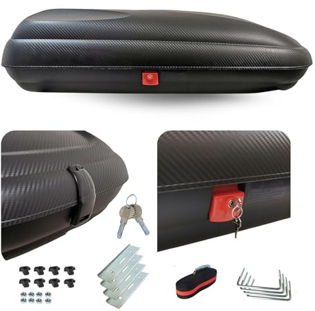 VDP Dachbox BA320 carbonlook + Relingträger CRV107ANERO kompatibel mit Opel Astra J Kombi 5 Türer 2010-2015