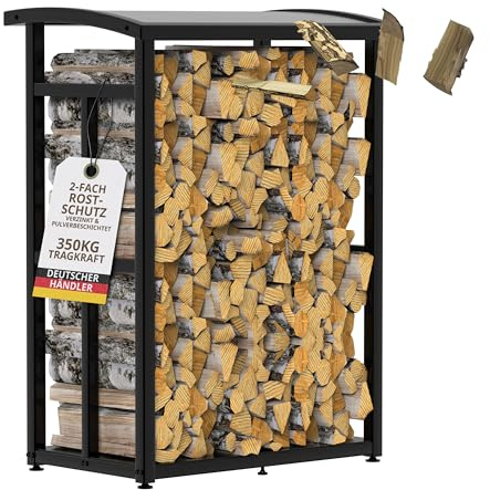 LAWA Living and Lifestyle Kaminholzregal Metall klein 91×56×117cm | verzinkte Stapelhilfe für Brennholz, platzsparend, Stellfüße, Design, Terrasse, Garten, Balkon