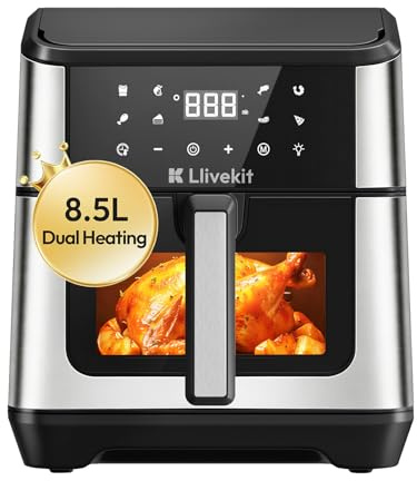 LLIVEKIT 8.5L Air Fryer, 1900W Dual Top & Bottom Heating Air Fryer Oven | 8 Smart Presets & 80-200℃ Temp, Viewing Window with Light, Supports Bake, Roast & Fry, Overheat Protection, 3-6 Persons Use