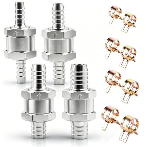 4 Clapet Anti Retour Gasoil en Alliage 8 Colliers à Ressort M7/9/11/13 | Kit 12 Valve de Carburant en Alliage d'Aluminium 6/8/10/12 mm Adaptés Essence Diesel Eau Huile pour Systèmes de Carburateurs