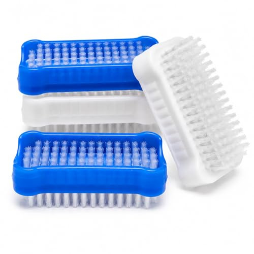 Nail Cleaning Brush Set of 4 (2 Blue & 2 White) – Double Sided Fingernail Scrub Brush with Durable Nylon Bristles, Hand & Nail Cleaner for Gardeners, Mechanics, Painters, Kitchen & Household Use