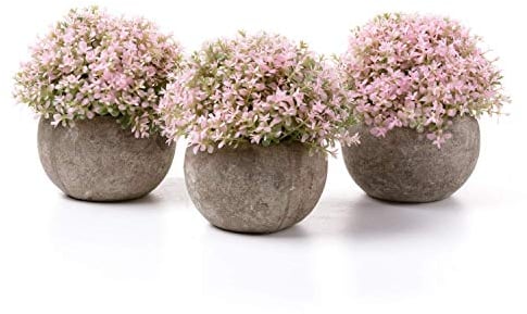 T4U Klein Kunstpflanze Sukkulenten Künstlich Dekorative Kunstpflanzen wie echt Künstliche Pflanzen mit Topf, Deko Fake Plant für Hochzeit Büro Zuhause Wohnung Dekoration,Rosa Blüten,3er Set