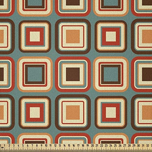 ABAKUHAUS Modern Stoff als Meterware, geometrisch Abgerundete, Microfaser Stoff für Dekoratives Basteln, 1M (230x100cm), Kadett Blau Zimt