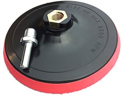 MagmaTeam Schleifteller mit Klett M14 150mm Aluminiumoxid 80.0 Extra coarse schwarz inkl. Spanndorn für Winkelschleifmaschine, Bohrmaschine
