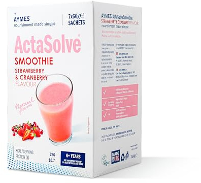 AYMES ActaSolve Smoothie - Strawberry & Cranberry - 7 Servings | Vegan-Friendly Nutritional Powder, Fruit Smoothie Style, Suitable Ages 3+, Gluten Free