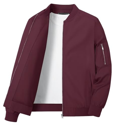 KEFITEVD Sommerjacke Herren Leicht Blouson Jacke Sommer Frühling Übergangsjacke mit Stehkragen Männer Military Jacke Weinrot M
