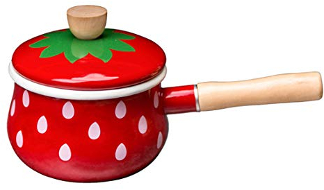 JMAHM Emaille-Pastatopf, antihaftbeschichtet, Milchtopf, für Tee, Kaffee, Eier, Kochtopf, Suppentopf, Erdbeer-Design, mit Griff, großes Fassungsvermögen, mit Deckel Erdbeermilchtopf