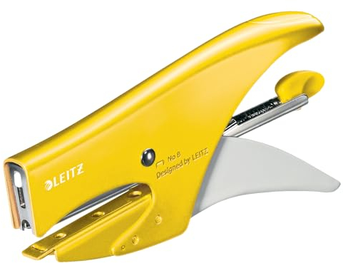 Leitz Cucitrice a pinza, Capacità 15 fogli, Design ergonomico in metallo, Include punti, Gamma WOW, 55472016 - Giallo