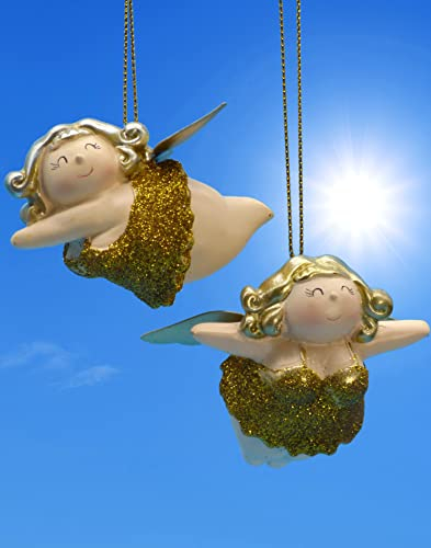 Pommerntraum | Weihnachtsbaumdeko Baumhänger Weihnachtsdeko GOLDEN GILRS 2-er Set Mollyengel Schutzengel mollige Engel Nana Rubensengel Rubensfiguren Mollys - Gold MIT Glitzer (s)
