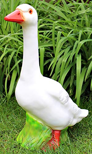 RAKSO Deko Garten Figur Dekofigur Gartenfigur Tierfigur große weiße Gans stehend aus Kunststoff Höhe 60 cm
