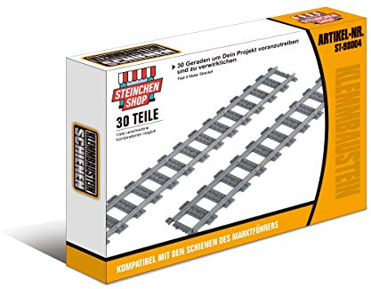 Steinchenshop 30 Gerade Schienen – ca. 4 m Gleislänge – kompatibel mit Klemmbausteinsystemen – je 13,5 × 6,2 cm – hochwertiges Modellbau-Zubehör aus Kunststoff