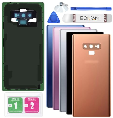 Eonpam Back Cover Glass for Samsung Galaxy Note 9 N960 Gold | Original quality back glass replacement rear glass battery cover back cover replacement with camera lens repair kit.