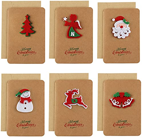 Jsdoin 6 pièces Cartes de Noël, Carte Joyeux Noel avec Enveloppes, Papier Kraft Carte Cadeau de Noël pour Noel Cadeau Filles Garçons
