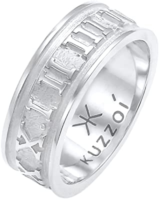 Kuzzoi Herrenring poliert, Bandring massiv (8 mm) in 925 Sterling Silber, Breites Schmuck Accessoire mit römischen Ziffern, Ring für Männer mit Zahlenfolge, Ringgröße 64, 0612541120_64