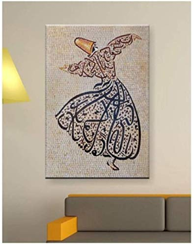 YYLPRQQ Islam Arabisch Muslim Malerei Islamisch Mevlana Rumi Sufismus Wirbelnder Derwisch Wandkunst Druck Auf Leinwand Bilder Dekorativ -50X75Cm