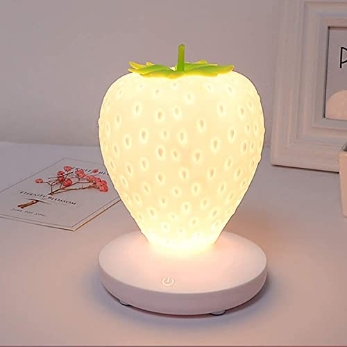 EONANT Kinder Erdbeer Nachtlicht, süße Silikon Erdbeer Touch Farbwechsel Lampe, Kinder LED Nachttischlampe, drei Modi Touch, Kinderzimmer, Büro, Urlaub Dekoration und Geschenke (Weiß)