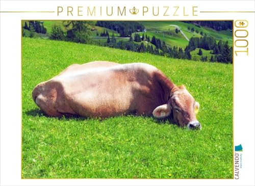 CALVENDO Puzzle Allgäuer Kuh beim chillen | 1000 Teile Lege-Größe 64 x 48 cm Foto-Puzzle für glückliche Stunden