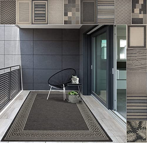 casa pura Outdoor Teppich Clyde für Terrasse und Balkon 200 x 290 cm | wetterfester Sommerteppich für Garten | robustes Flachgewebe für außen und innen | modernes Design Modell Memphis mit Rand Muster