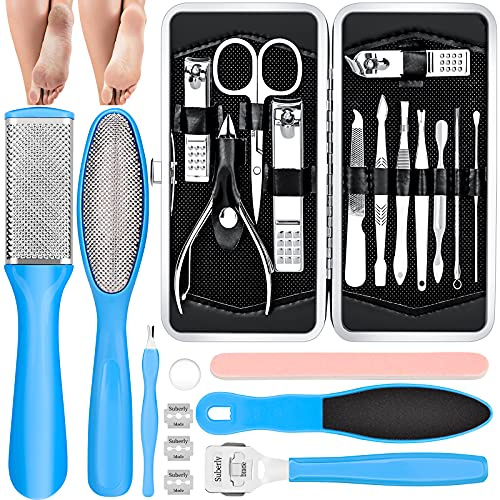Kits de pedicura – Removedor de callos para pies, juego de manicura profesional 23 en 1, herramientas de pedicura de acero inoxidable, lima de pies, escofina de pies para piel muerta para mujeres y