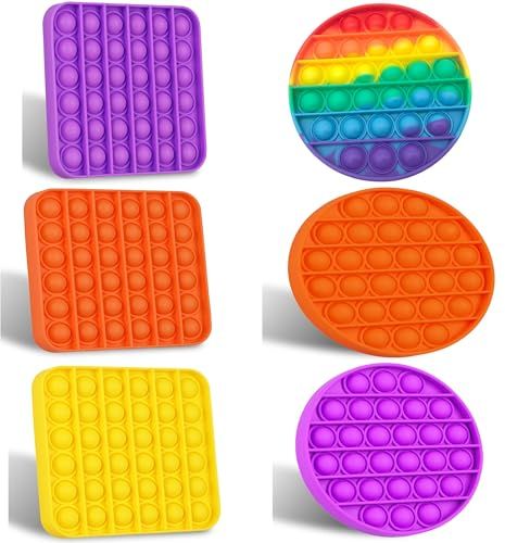 KUNSTIFY 6X POP IT Mix Set Fidget Toy Antistress Spielzeug für Erwachsene und Kinder Anti Stress Sensorik Popit Rund Quadrat Figuren Figet Bubble Push pop (Mix Set)