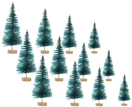 LAEMILIA 24 Stücke Deko Tannenbaum Weihnachtsbaum künstlich Klein Holz Mini Weihnachtsbaum Weihnachten Dekoration Tischdeko in Braun Grün Weiß DREI Größen, DIY, Schaufenster (Farbe 1, 12)