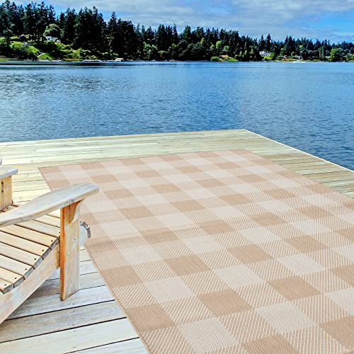 THE RUGS Outdoor Rug – Weather & UV Resistant Outdoor/Indoor Area Rugs - Durable Rugs for Patio, Deck, Garden, Kitchen, Bathroom or Living Room - Beige, 160 x 230 cm