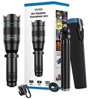 YIDOBLO Optional HD 60X metal telescope telephoto lens monocular mobile lens+ extendable tripod compatible with iPhone Huawei all Smartphones,with Bluetooth remote controller