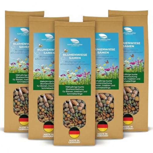 Wildblumensamen mehrjährig & winterhart - 2000g Bienenwiese Saatgut im Lehmmantel aus Deutschland - 100% Natürliche Blumensamen - Blumenwiese Samen für 100m² wunderschöne Wildblumen Blühwiese