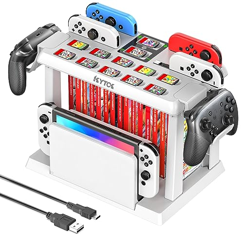 Kytok Supporto al Gioco Torre per Nintendo Switch/OLED, Caricatore per Joycon Switch & Supporto Accessori da Gioco Switch, Multifunzionale Switch Organizer per Gioco, Controller Pro e TV Dock