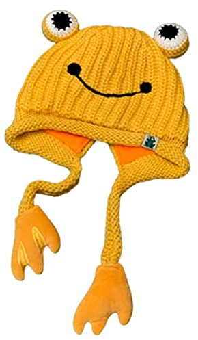 Damen süße Froschmütze, gehäkelt, Strickmütze, großes Auge, Frosch, gestrickt, Winter, Ohrenschutz, Beanie-Mützen, Strickmützen, Outdoor, Herbst, gelb, Medium
