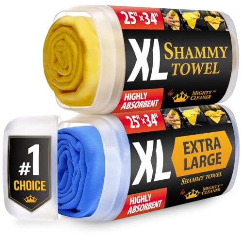 Mighty Cleaner Toalla de Gamuza XL para Coche, Paquete de 2, Amarillo y Azul
