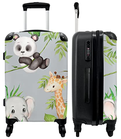 NoBoringSuitcases.com® Trolley Kinder Weichgepäck Koffer Groß Suitcase Geschenk - Dschungel - Panda - Elefant - Giraffe - 67x43x25cm