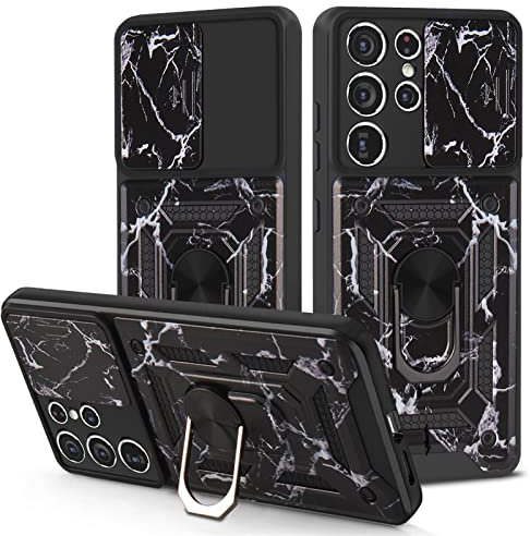 TWRQA Men's camouflage luxury shockproof protective case for 11 12 Pro Max Push window ring bracket PC back cover phone case (Color : Svart, Size : IPhone 11 Pro Max)