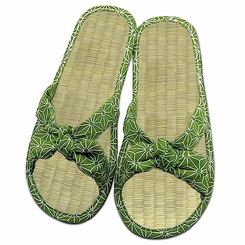 SECXEO Pantoufles de Paille Femme Ete Confortable Tongs Chaussures Confort Sandales en Naturel pour Couple(Size:38,Color:Vert)