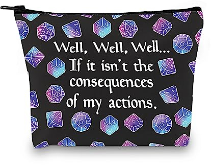 JTOUK DND D20 Würfeltasche, D&D-Zubehörtasche, DM-Spiele, Make-up-Tasche für RPG-Gamer, My Actions Bag EU, Kosmetiktasche mit Aufdruck