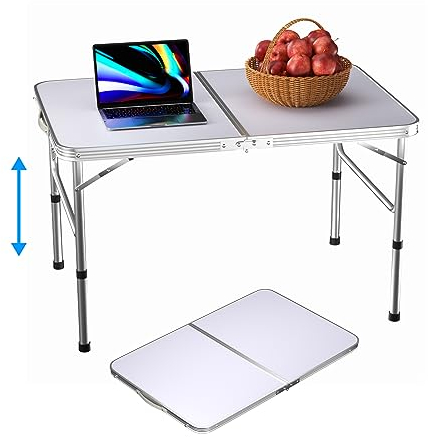 90cm/3ft Klapptisch mit justierbarer Höhe Rechteck Camping Tisch mit Tragegriff für Tischspiel Indoor Outdoor Tragbarer Leichter weißer Picknicktisch